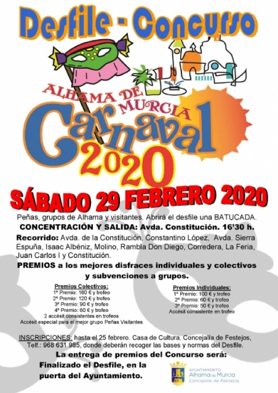 <span style='color:#780948'>ARCHIVED</span> - Saturday 29th February adult Carnival parade in Alhama de Murcia