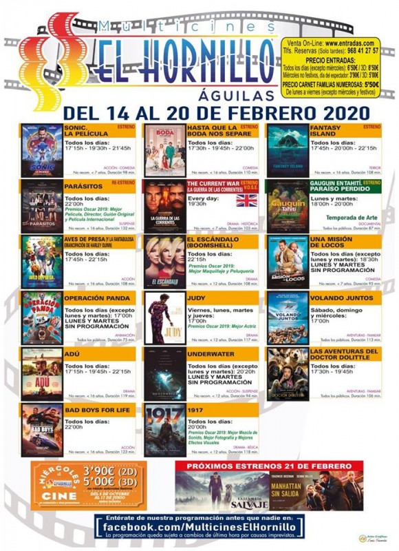 <span style='color:#780948'>ARCHIVED</span> - 14th to 20th February English language cinema in Águilas