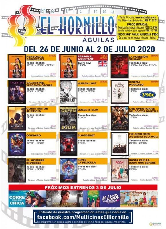 <span style='color:#780948'>ARCHIVED</span> - English language cinema in Águilas 26th June to 2nd July