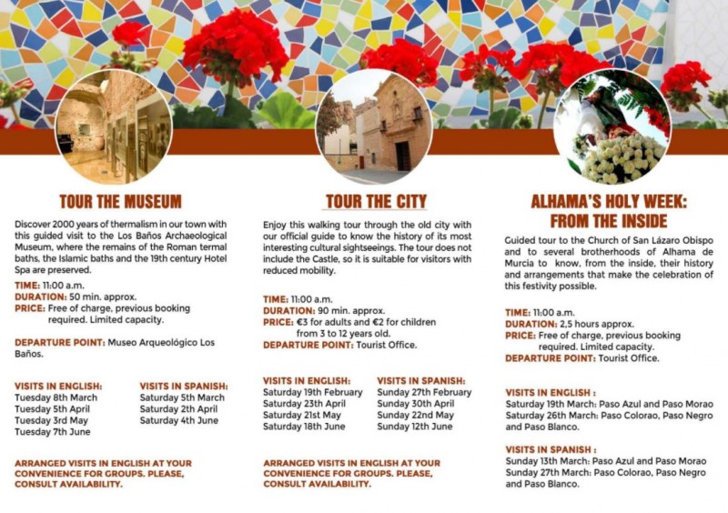 Alhama de Murcia guided tours in English: February to June 2022