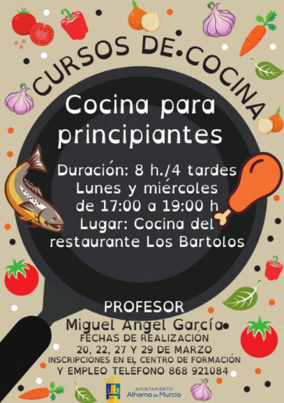 <span style='color:#780948'>ARCHIVED</span> - March 20, 22, 27 and 29 Free cookery course for beginners in Alhama de Murcia