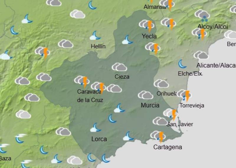 Thunderstorms forecast as freezing temps ease off: Murcia weekend weather January 16-19