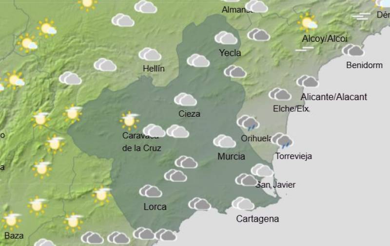 Rain and cooler temperatures: Murcia weekend weather forecast February 20-23