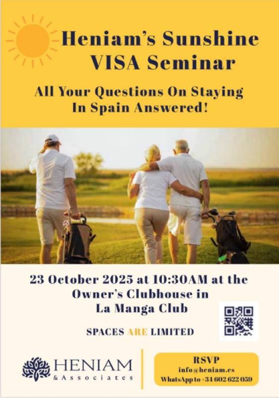 October 23 Sunshine Visa Seminar with Heniam & Associates in La Manga