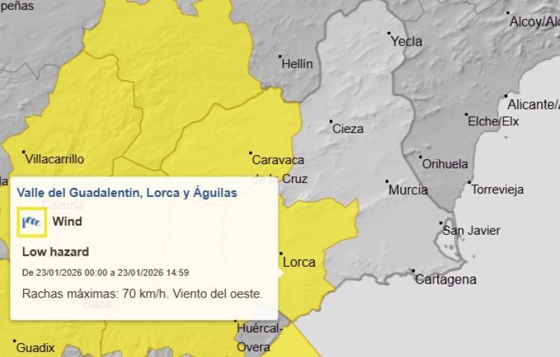 Murcia weekend weather forecast January 22-25: Alerts for strong wind continue